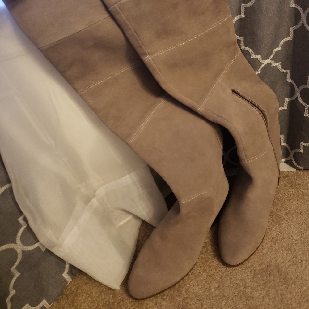 Sole Society Melbourne Taupe Tan Genuine Suede Leather Over the Knee Boots Sz 8